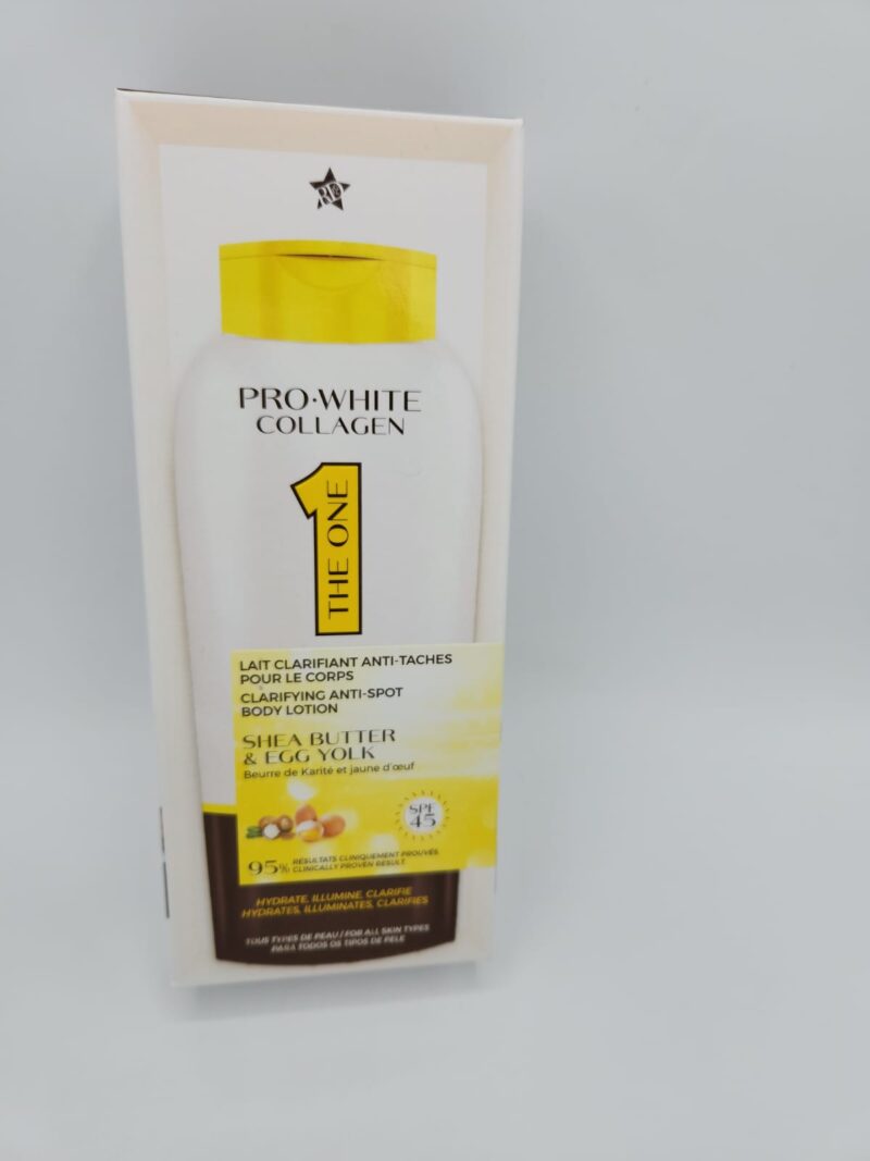 Lait Corporel Clarifiant PRO-WHITE COLLAGEN 500ml | Anti-Taches au Beurre de Karité et Jaune d’œuf | Hydratation et Éclaircissement de la Peau - Image 5