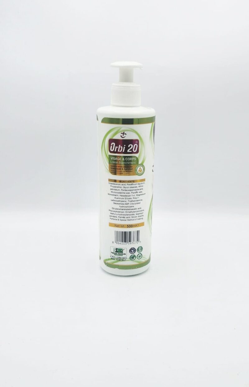 ORBI 20 Lait Éclaircissant Visage & Corps à l’Aloe Vera – 500ml - Image 3