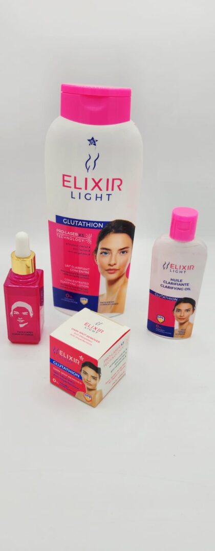 Gamme Elixir Light Clarifiante au Glutathione – Sérum, Lait, Crème & Huile