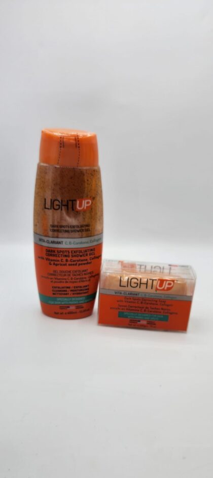 Duo LIGHT UP – Gel de Douche 400ml + Savon 200g | Exfoliant Anti-Taches & Unifiant