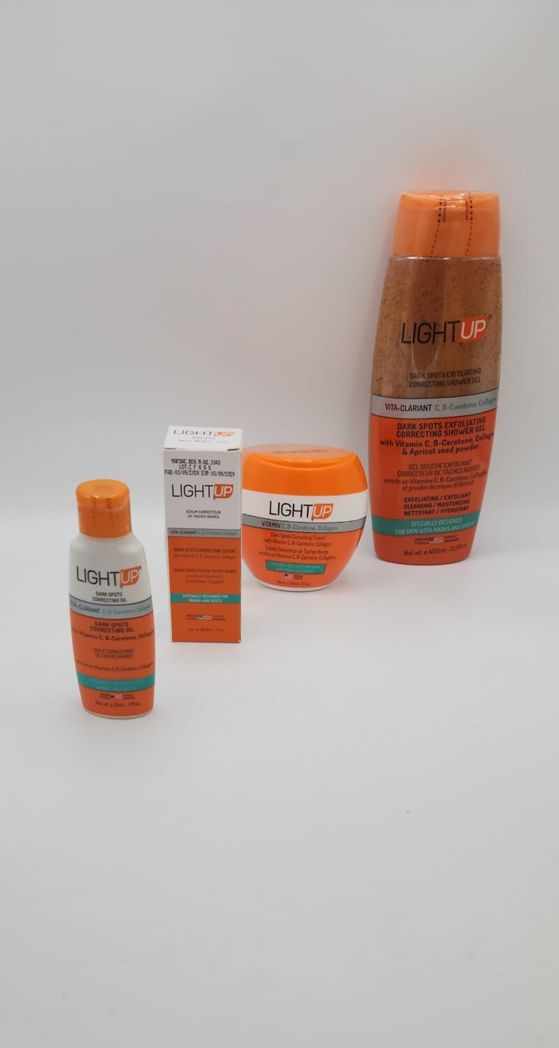 Gamme LIGHT UP – Crème Corps, Gel de Douche, Sérum & Huile | Éclat & Teint Unifié