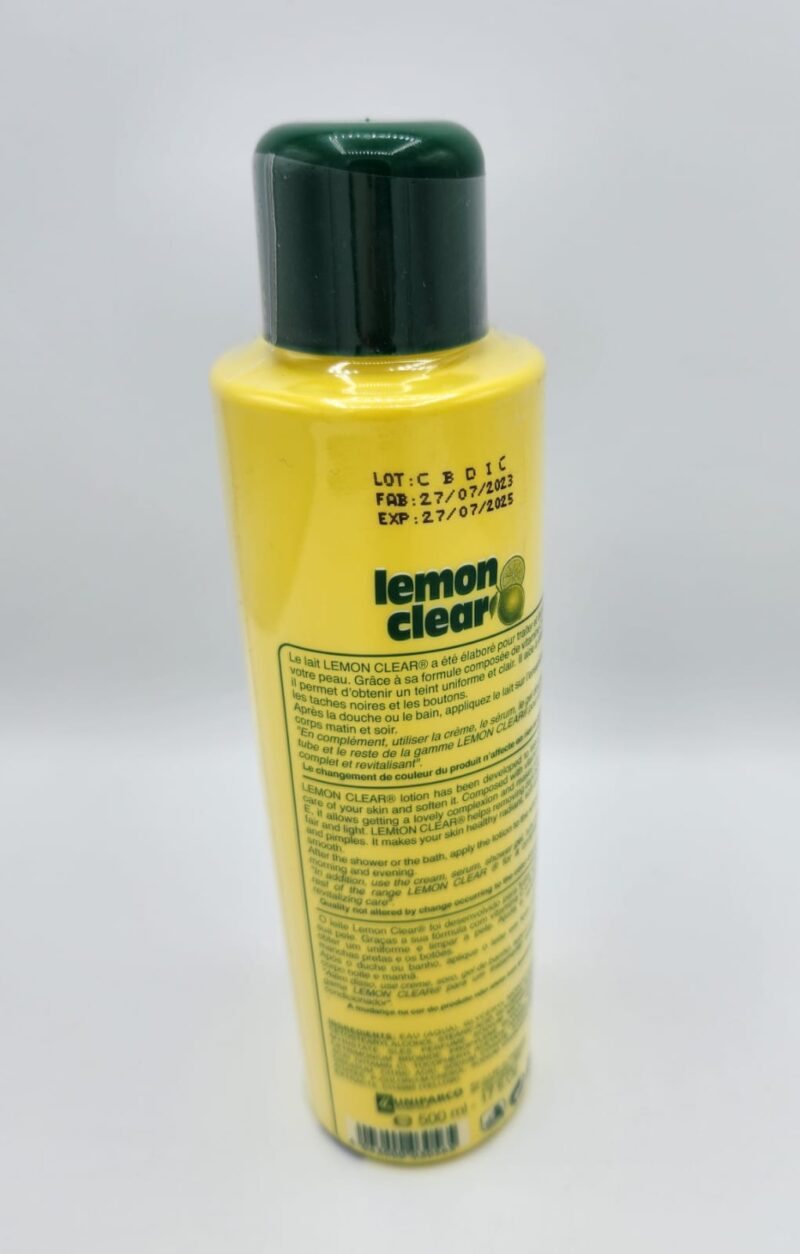 Lait Lemon Clear lait eclaicissant et blanchissant aux acides de fruits pour peau noire sans hydroquinone. 500ML - Image 3