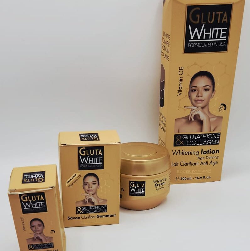 GLUTA WHITE Éclaircissant Anti-Tache Lot 4 – Lait, Sérum, Savon, Crème