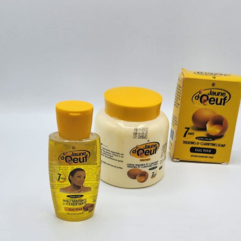 Trio Jaune d’Œuf Crème Savon Huile | Clarifiant Anti-Taches Peau Noire