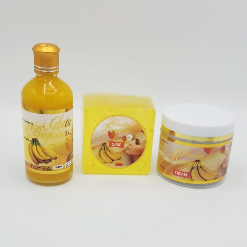 GLUTA BANANA Concentré Éclaircissant | Anti-Taches Teint Éclatant – Crème Visage + Sérum + Savon (1x3)