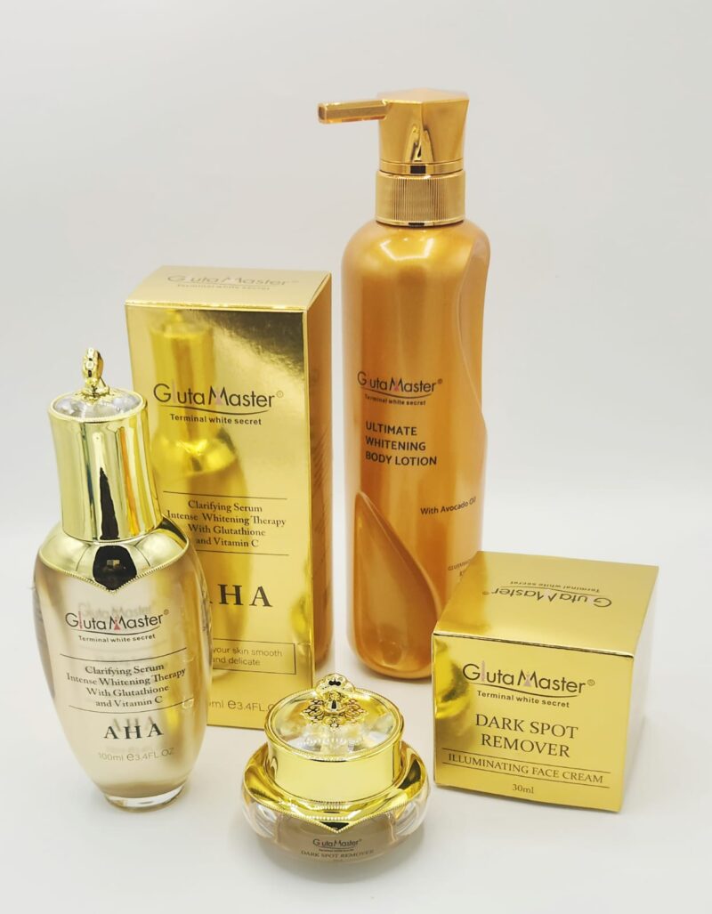 Gluta Master Terminal White – Lait, Sérum & Crème Visage Éclaircissants Anti-Taches – Teint Métissé & Tous Types de Peau (3x1)