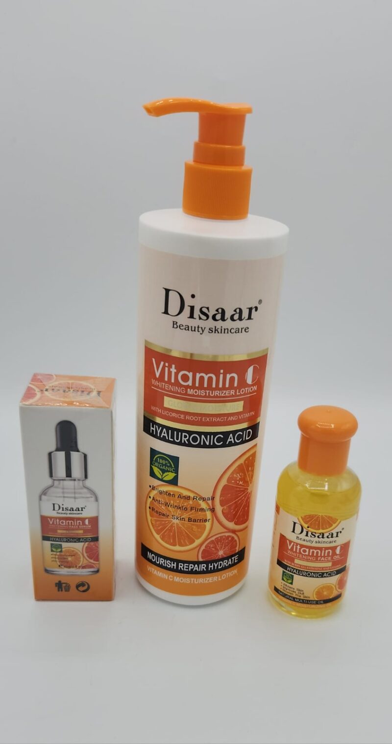 Lotion Vitamine C Éclaircissante – Pack Trio Soins Visage (Lotion, Huile, Sérum) | Éclat Immédiat, Anti-Taches, Régénération Cutanée | Disaar 3 pièces - Image 7