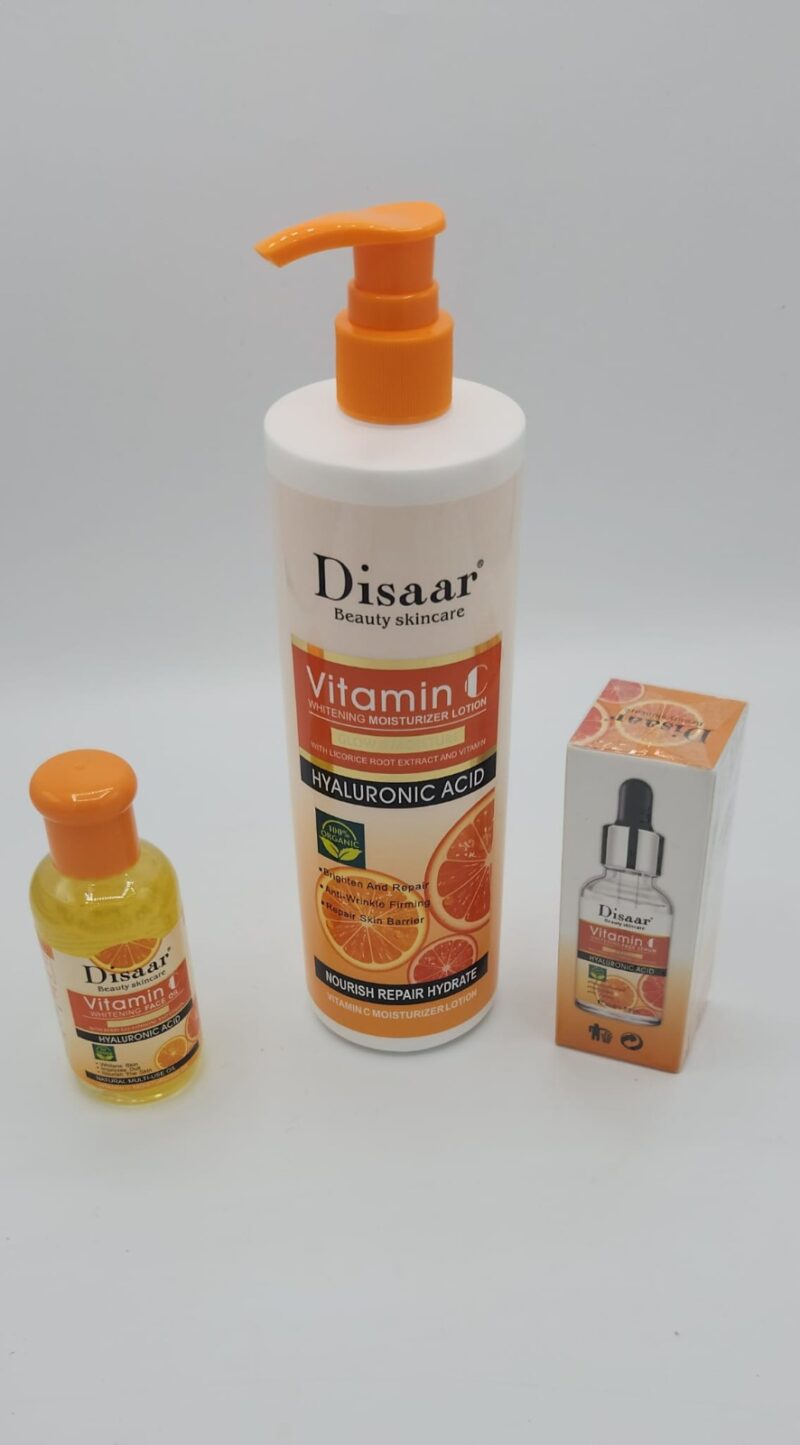 Lotion Vitamine C Éclaircissante – Pack Trio Soins Visage (Lotion, Huile, Sérum) | Éclat Immédiat, Anti-Taches, Régénération Cutanée | Disaar 3 pièces - Image 5