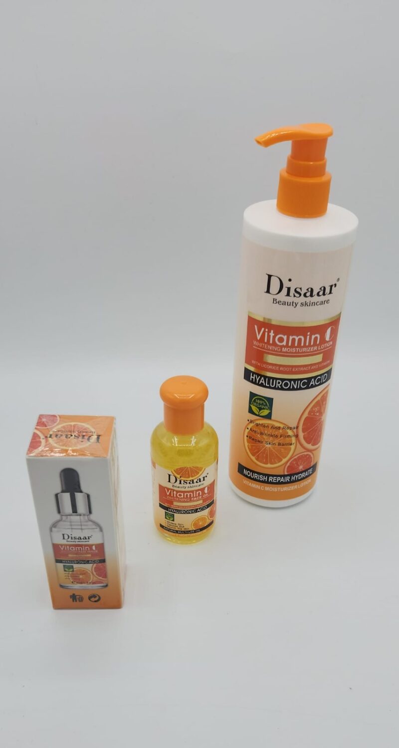 Lotion Vitamine C Éclaircissante – Pack Trio Soins Visage (Lotion, Huile, Sérum) | Éclat Immédiat, Anti-Taches, Régénération Cutanée | Disaar 3 pièces - Image 4