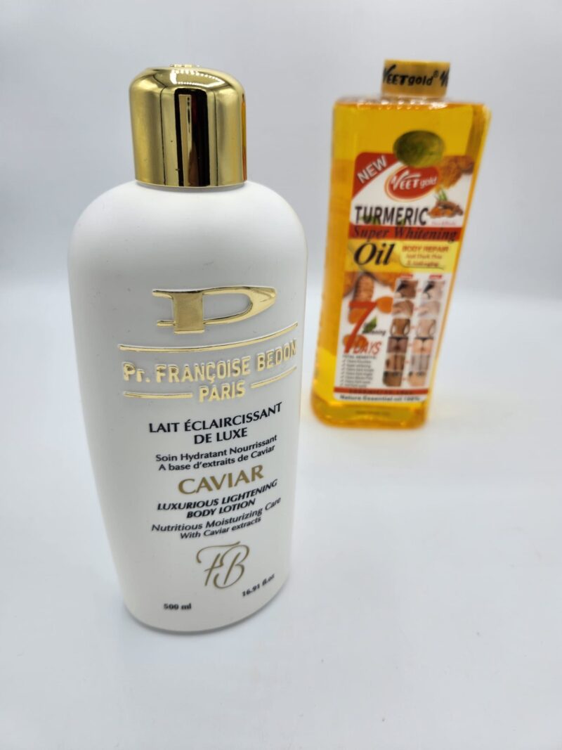Huile Turmeric Ultra Éclaircissante – Duo VeetGold 100ml + Lait Françoise Bedon Carvia | Éclaircit Corps & Visage, Anti-Taches, Peau Lumineuse en 14 Jours - Image 6