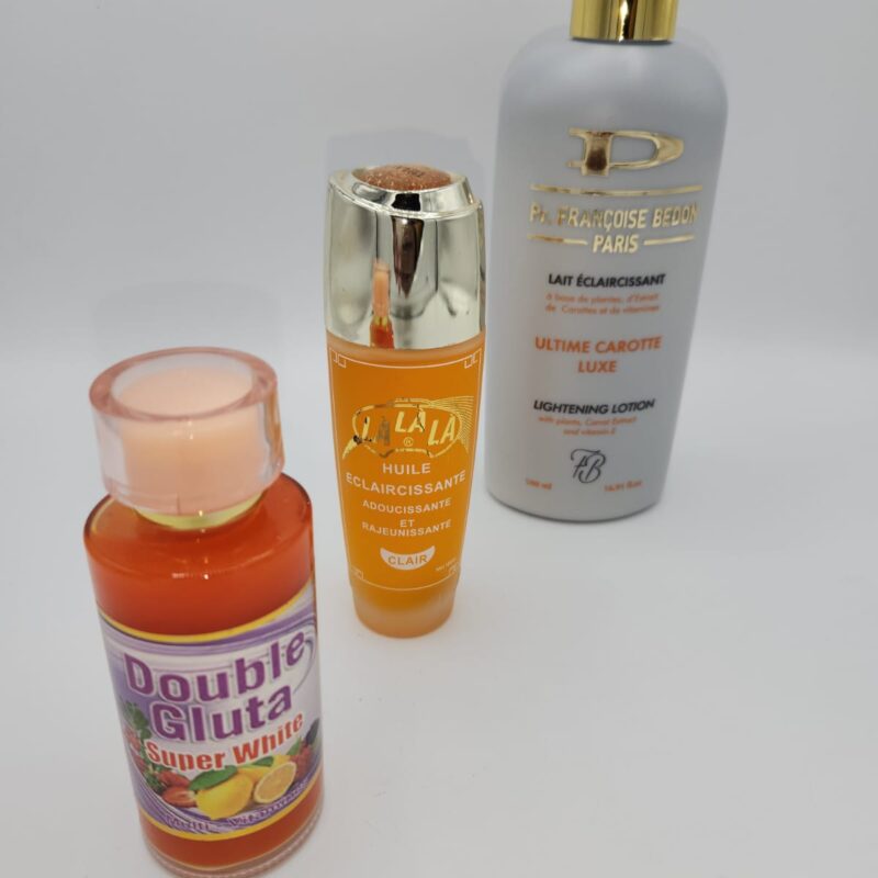 Combo Ultra Éclaircissant Très Efficace – Lait Françoise Bedon Correcteur + Concentré Double Gluta & Huile Lalala | Résultat en 10 Jours, Teint Uniforme et Lumineux