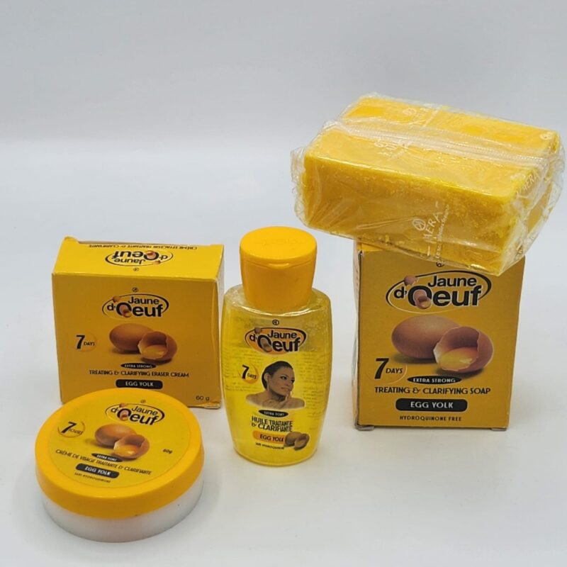 3PCS HUILE, SAVON JAUNE D'ŒUF ECLAIRCISSANT  et CRÈME DE VISAGE JAUNE D'OEUF ÉCLAIRCISSANT