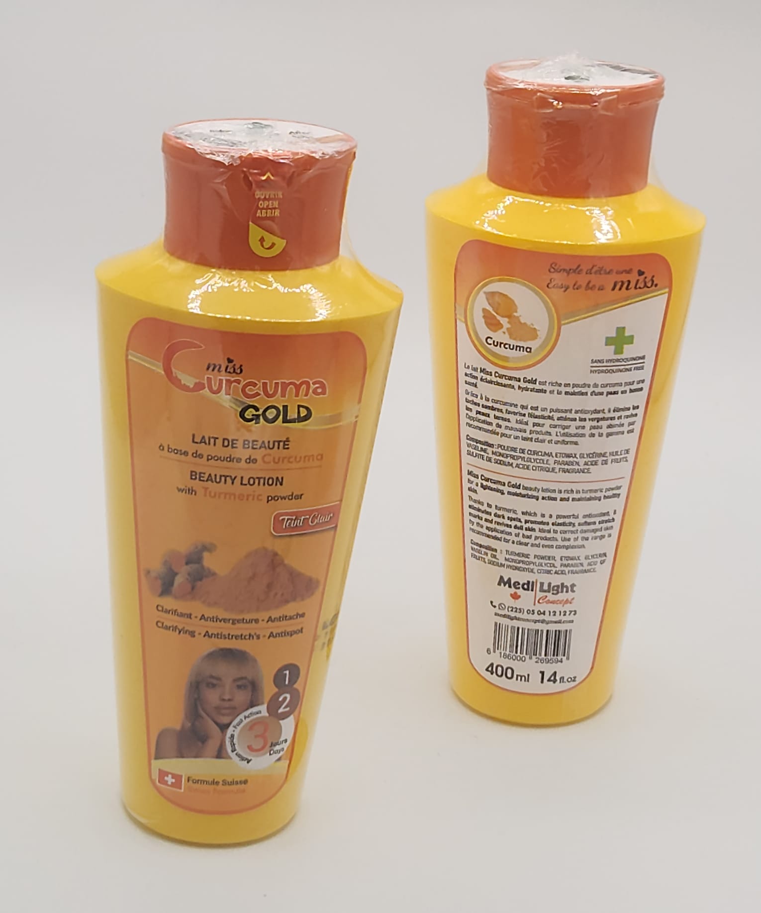MISS CURCUMA GOLD LAIT DE BEAUTE. Teint Clair; Antivegeture Antitaches Antispot Antistretch's. 400ML - Image 3