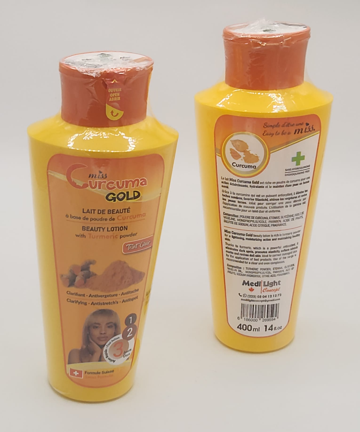 MISS CURCUMA GOLD LAIT DE BEAUTE. Teint Clair; Antivegeture Antitaches Antispot Antistretch's. 400ML - Image 4