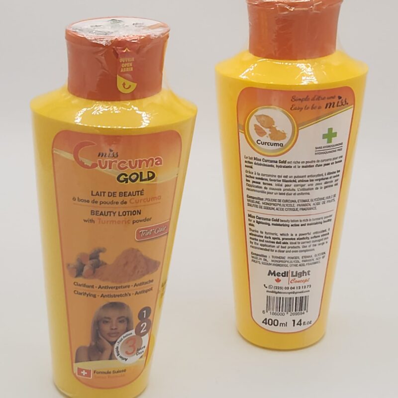MISS CURCUMA GOLD LAIT DE BEAUTE. Teint Clair; Antivegeture Antitaches Antispot Antistretch's. 400ML