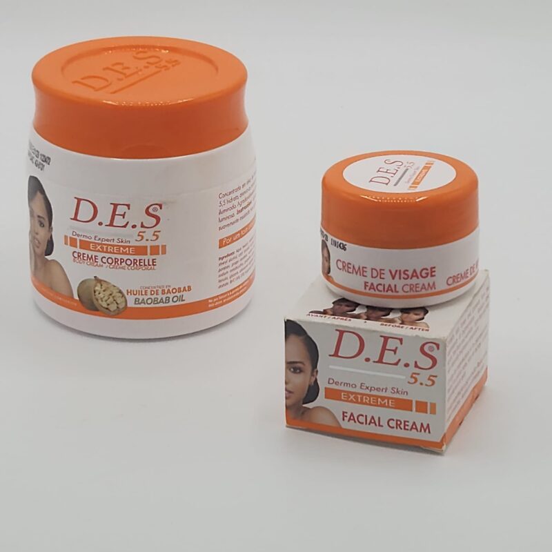 COMBO CREME CORPORELLE ET CREME DE VISSAGE D.E.S . ECLAIRCISSANT.