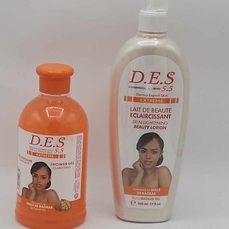DUO D.E.S 5.5 EXTREME GEL DOUCHE CLARIFIANT 475ML + LAIT ÉCLAIRCISSANT 500ML